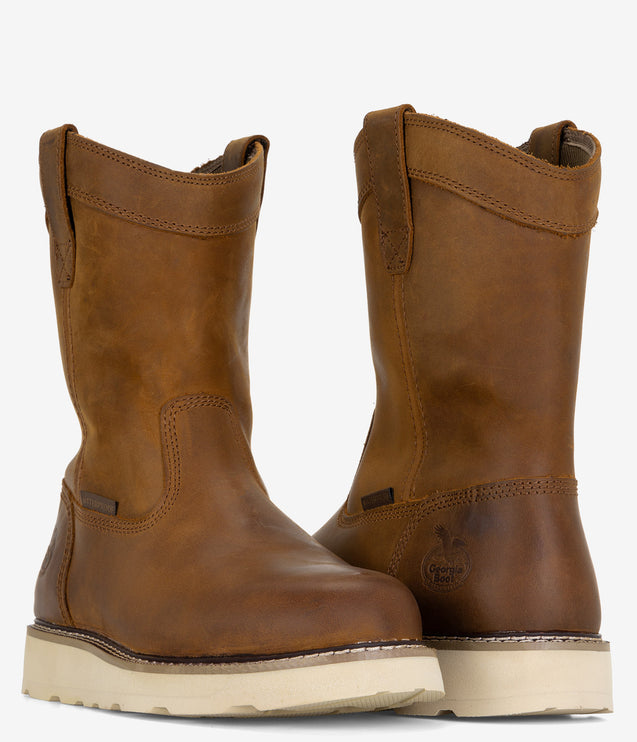 Georgia Boot Core 37 10" Waterproof Pull-On Wedge Boot - Brown