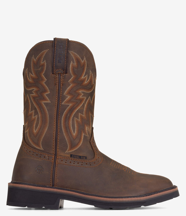 Wolverine Rancher Square Toe Safety Toe Wellington Boot - Brown