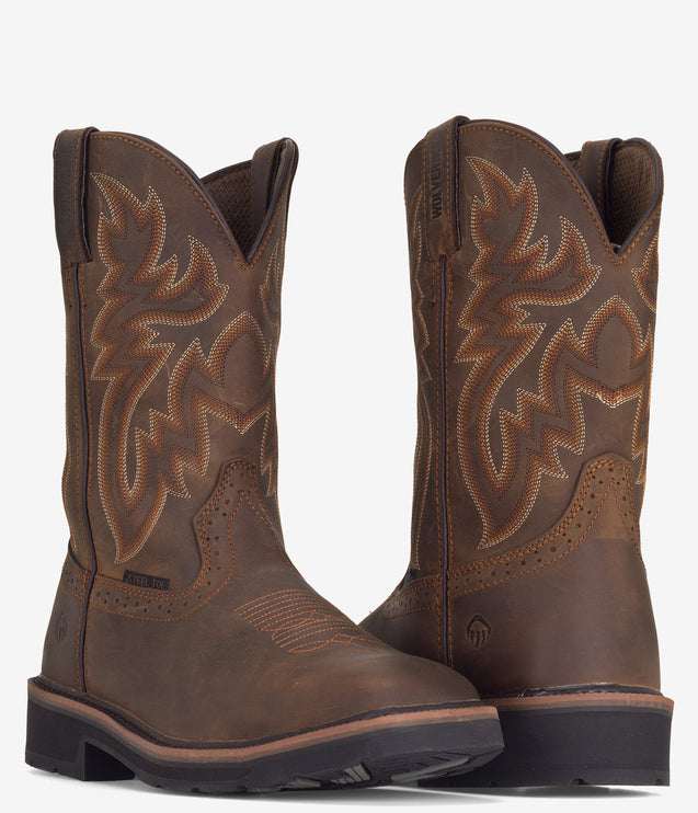 Wolverine Rancher Square Toe Safety Toe Wellington Boot - Brown