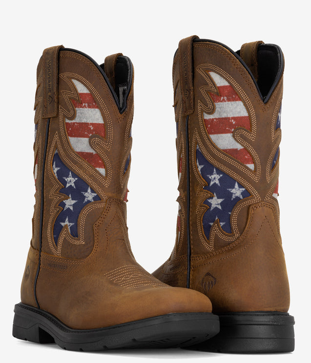 Wolverine Rancher Flag Steel Toe Wellington Work Boot - Brown