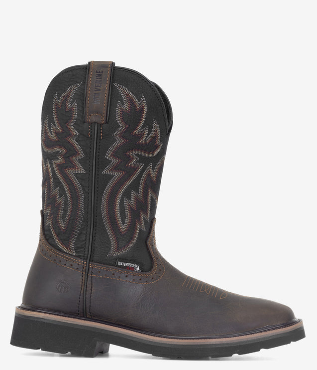 Wolverine Rancher Square Toe Waterproof Wellington Boot - Black/Brown