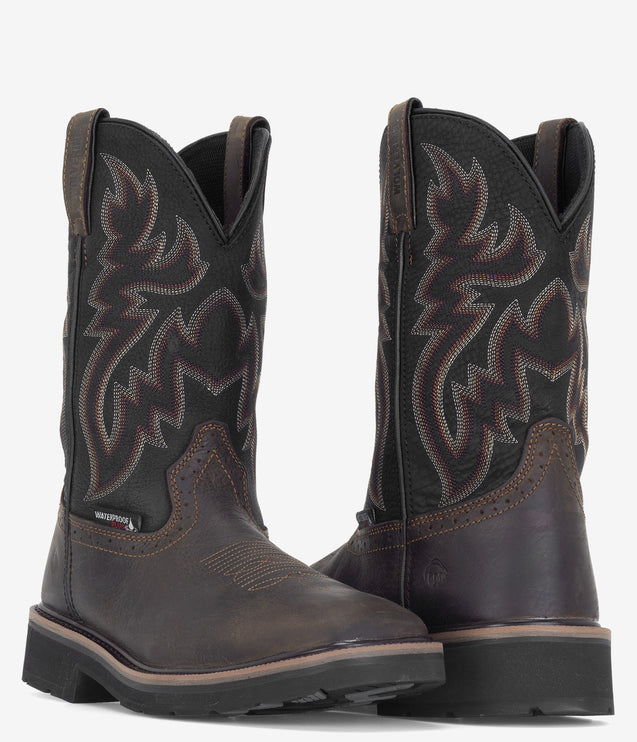 Wolverine Rancher Square Toe Waterproof Wellington Boot - Black/Brown