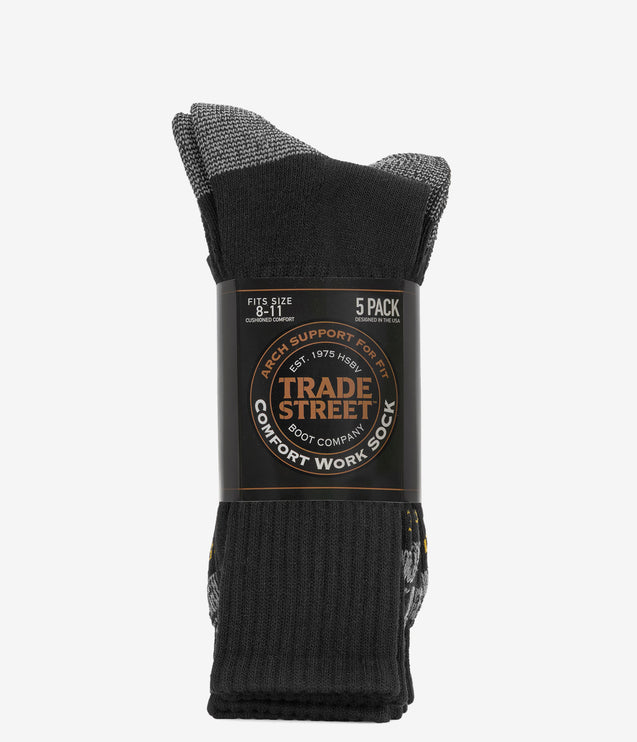 Trade Street 5 Pack Black Crew Socks - Black