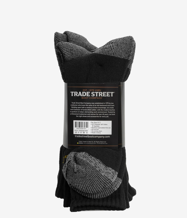 Trade Street 5 Pack Black Crew Socks - Black