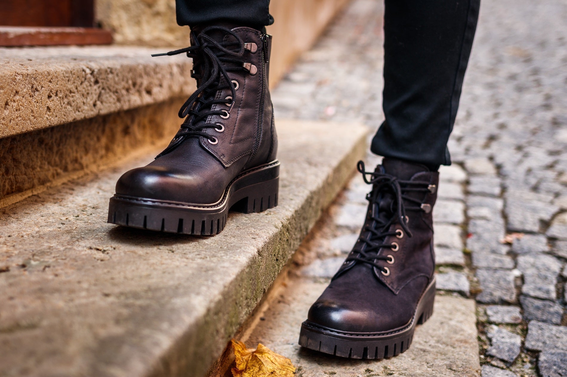 Close up of sleek black boots sold by Boot World