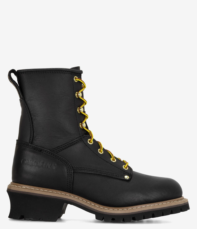 Carolina Elm 8" Steel Toe Unlined Logger Boot - Black