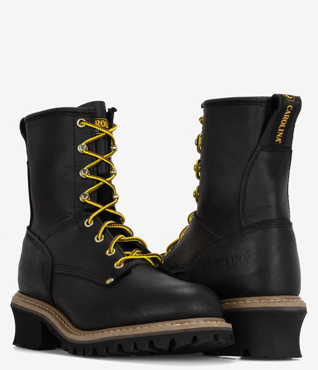 Carolina Elm 8" Steel Toe Unlined Logger Boot - Black