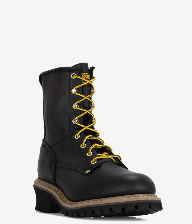 Carolina Elm 8" Steel Toe Unlined Logger Boot - Black