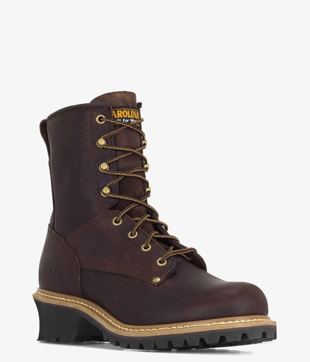 Carolina Elm 8" Leather Logger Boot - Brown