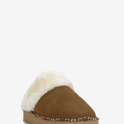 Minnetonka Cerise Suede Sherpa Slipper - Tan