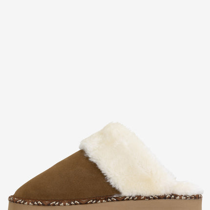 Minnetonka Cerise Suede Sherpa Slipper - Tan