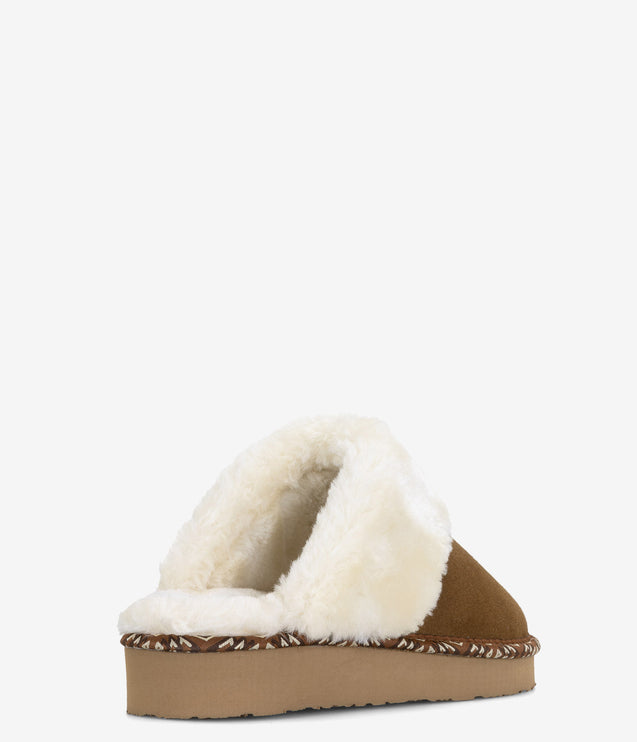 Minnetonka Cerise Suede Sherpa Slipper - Tan