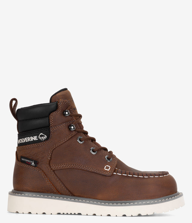 Wolverine Trade Wedge 6" Moc-Toe Steel Toe Waterproof Work Boot - Sudan Brown