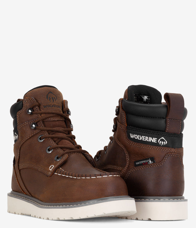 Wolverine Trade Wedge 6" Moc-Toe Steel Toe Waterproof Work Boot - Sudan Brown