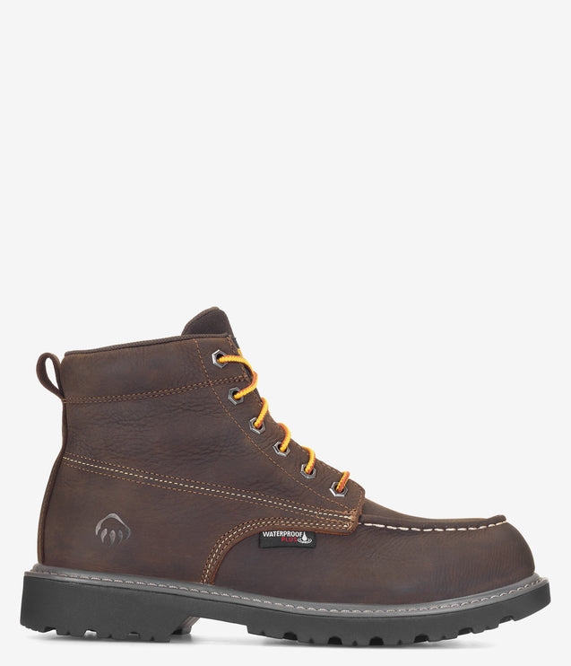 Wolverine Floorhand Moc-Toe 6" Steel Toe Waterproof Work Boot - Dark Coffee