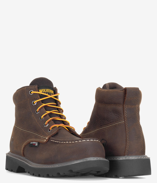 Wolverine Floorhand Moc-Toe 6" Steel Toe Waterproof Work Boot - Dark Coffee