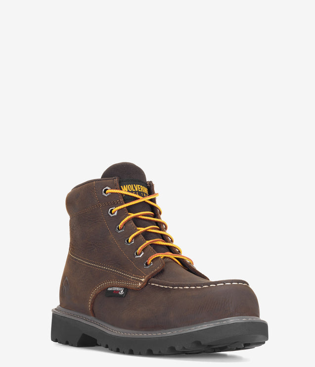Wolverine Floorhand Moc-Toe 6" Steel Toe Waterproof Work Boot - Dark Coffee