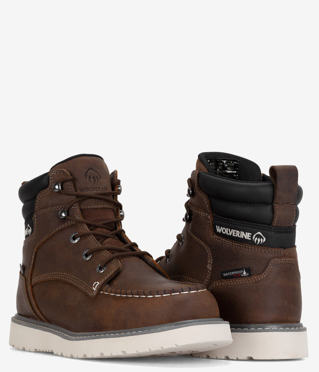 Wolverine Trade Wedge 6" Moc-Toe Steel Toe Waterproof Work Boot - Sudan Brown