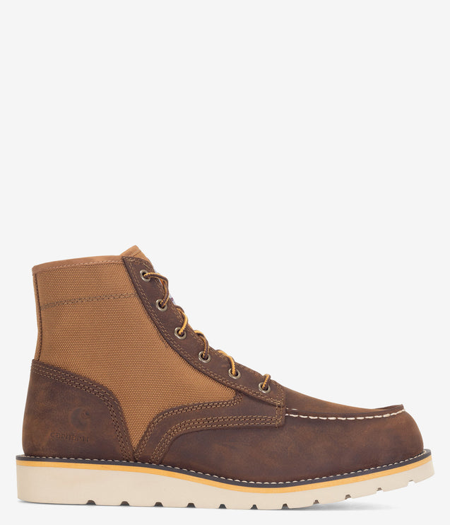 Carhartt 6" Leather & Canvas Moc-Toe Wedge Boot - Brown
