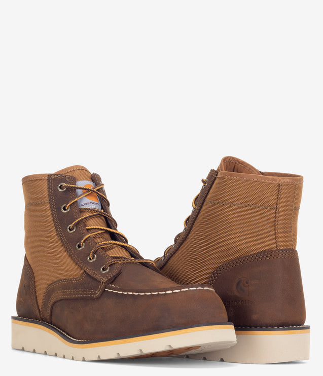 Carhartt 6" Leather & Canvas Moc-Toe Wedge Boot - Brown