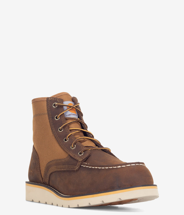 Carhartt 6" Leather & Canvas Moc-Toe Wedge Boot - Brown