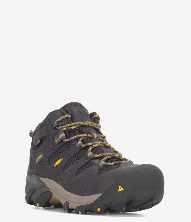 KEEN Utility Lansing Mid Waterproof Safety Toe Hiker Boot - Raven/Tawny