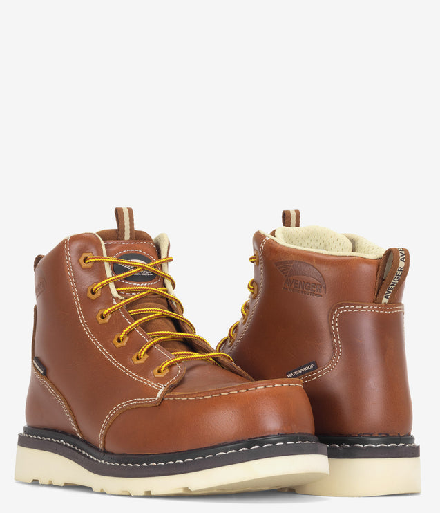 Avenger Moc Toe Carbon Safety Toe Waterproof Wedge Work Boot - Tobacco