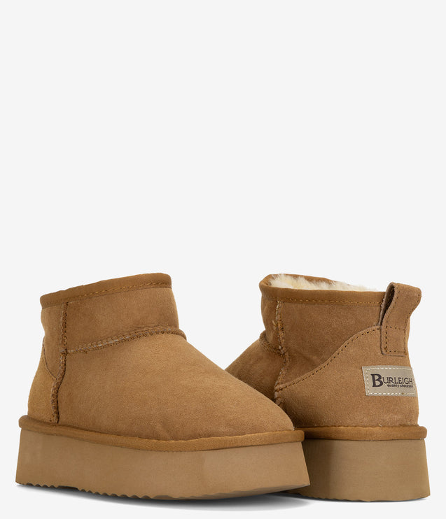 Burleigh Platform Shorty Twinface Sheepskin Boot - Chestnut