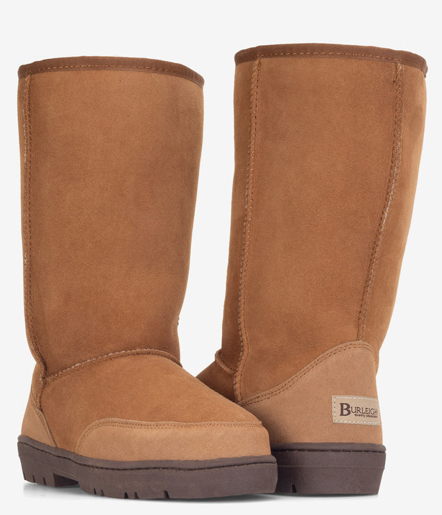 Burleigh Tall Twinface Sheepskin Rugged Sole Boot - Chestnut