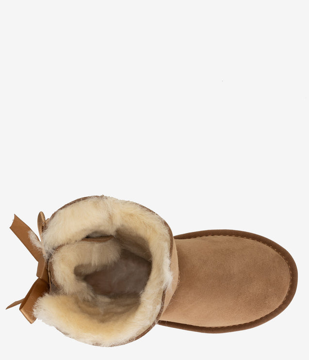 Burleigh Twinface Sheepskin Short Double Bow Boot - Chestnut