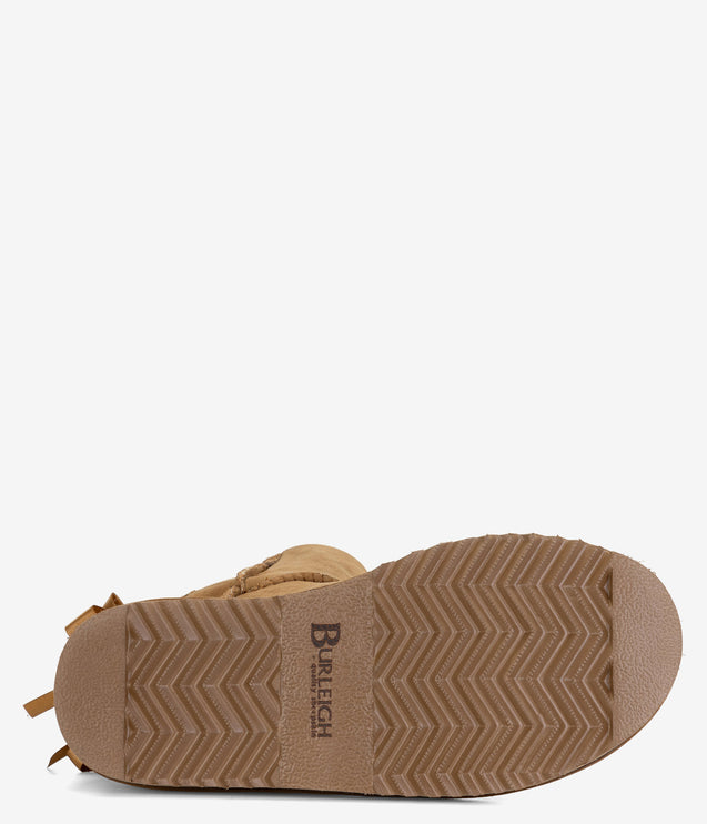 Burleigh Twinface Sheepskin Short Double Bow Boot - Chestnut