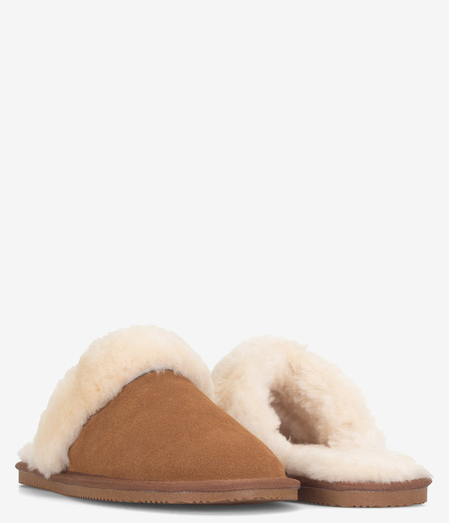 Burleigh Plush Scuff Slide Sheepskin Slipper - Chestnut