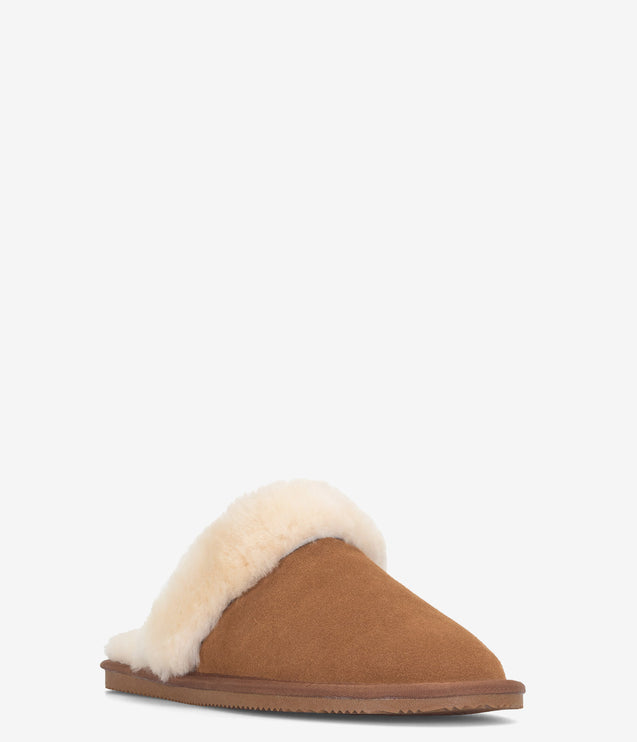 Burleigh Plush Scuff Slide Sheepskin Slipper - Chestnut